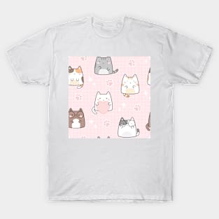 Kawaii Cute Cats Pattern Love T-Shirt